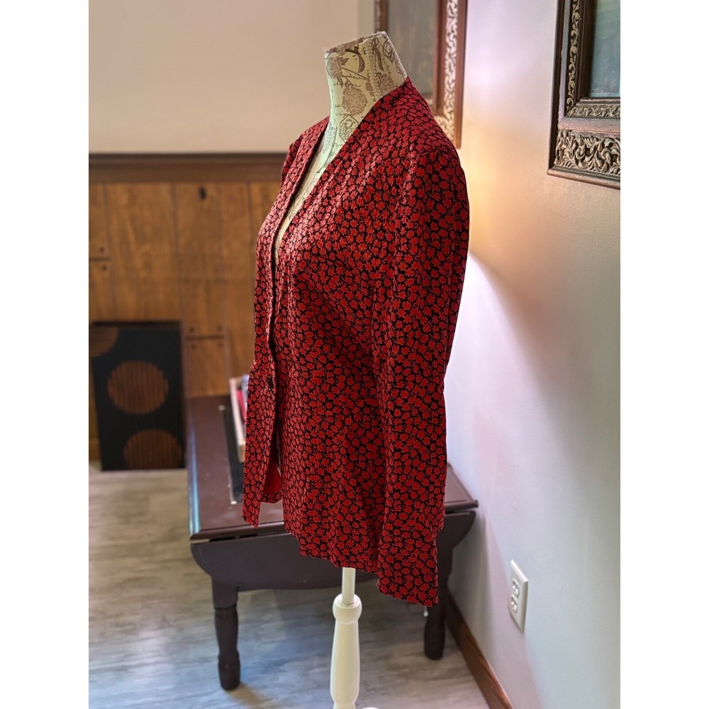 Vintage Anne Klein II 100% Silk Red one button Jacket Sz 10 Holiday party - Picture 4 of 9